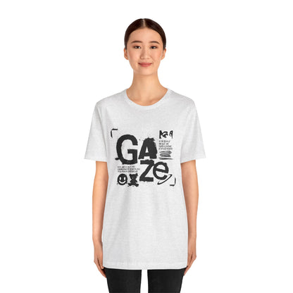 Gaze Typography Graphic Tee — Abstract Monochrome Text Art T-Shirt