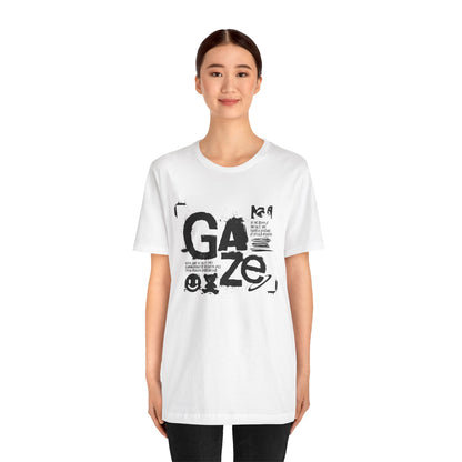 Gaze Typography Graphic Tee — Abstract Monochrome Text Art T-Shirt