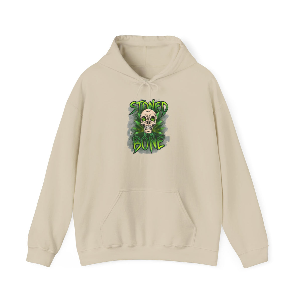 Skull 'Stoned Bone' Hoodie – Green Cannabis Skull Graphic Pullover