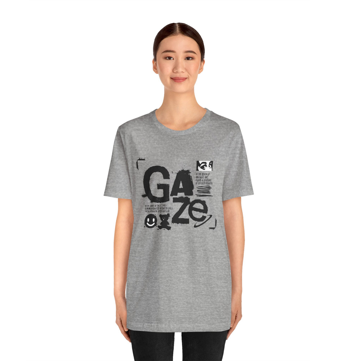 Gaze Typography Graphic Tee — Abstract Monochrome Text Art T-Shirt