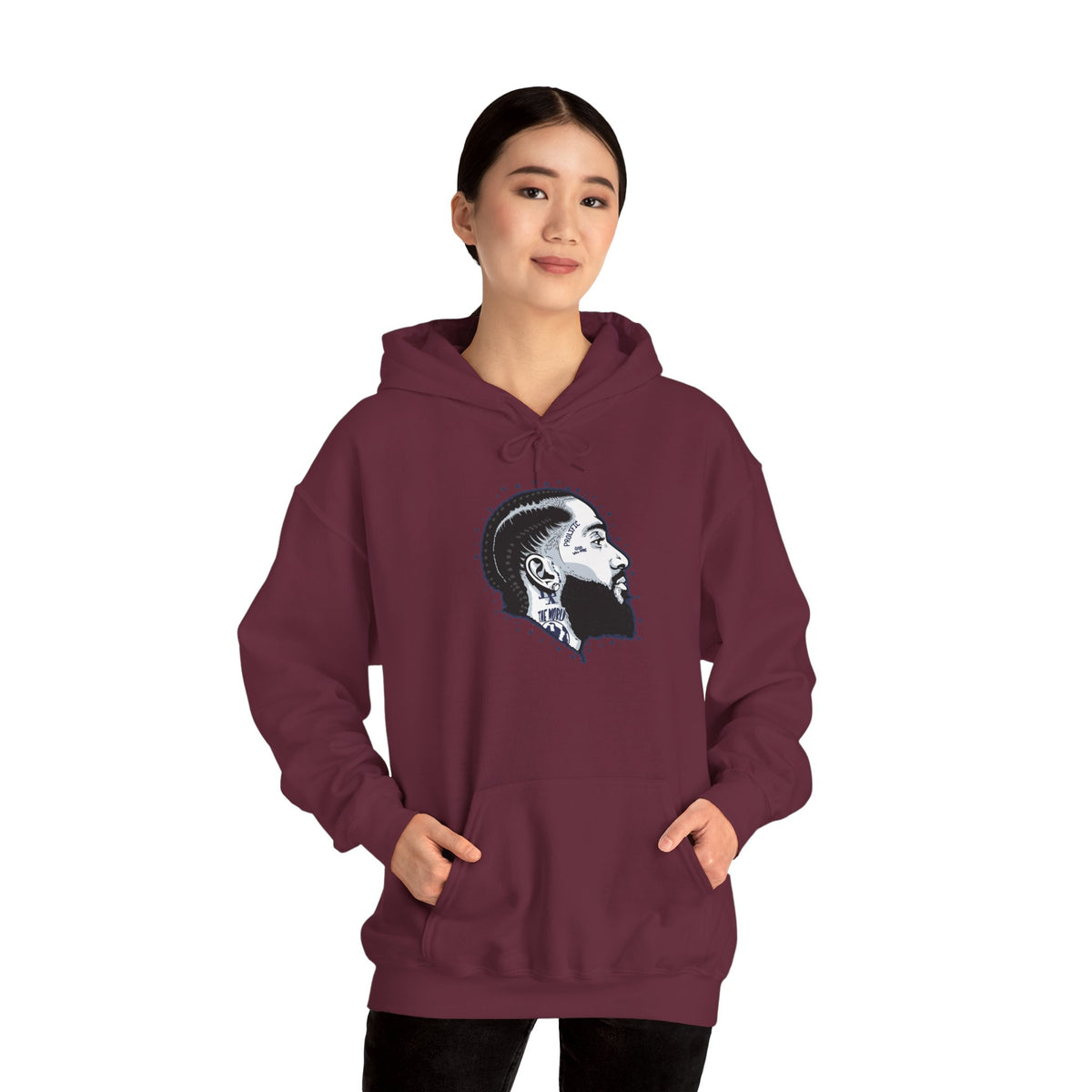 Portrait Graphic NIPSEY – Side Profile Ink Illustration Hooded