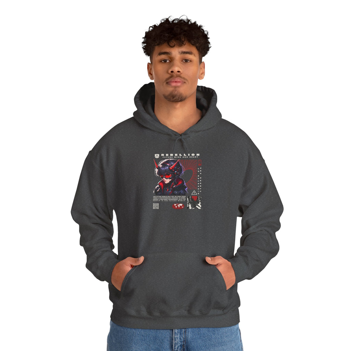 Cyber Samurai Hoodie — Futuristic Red Oni Graphic Pullover