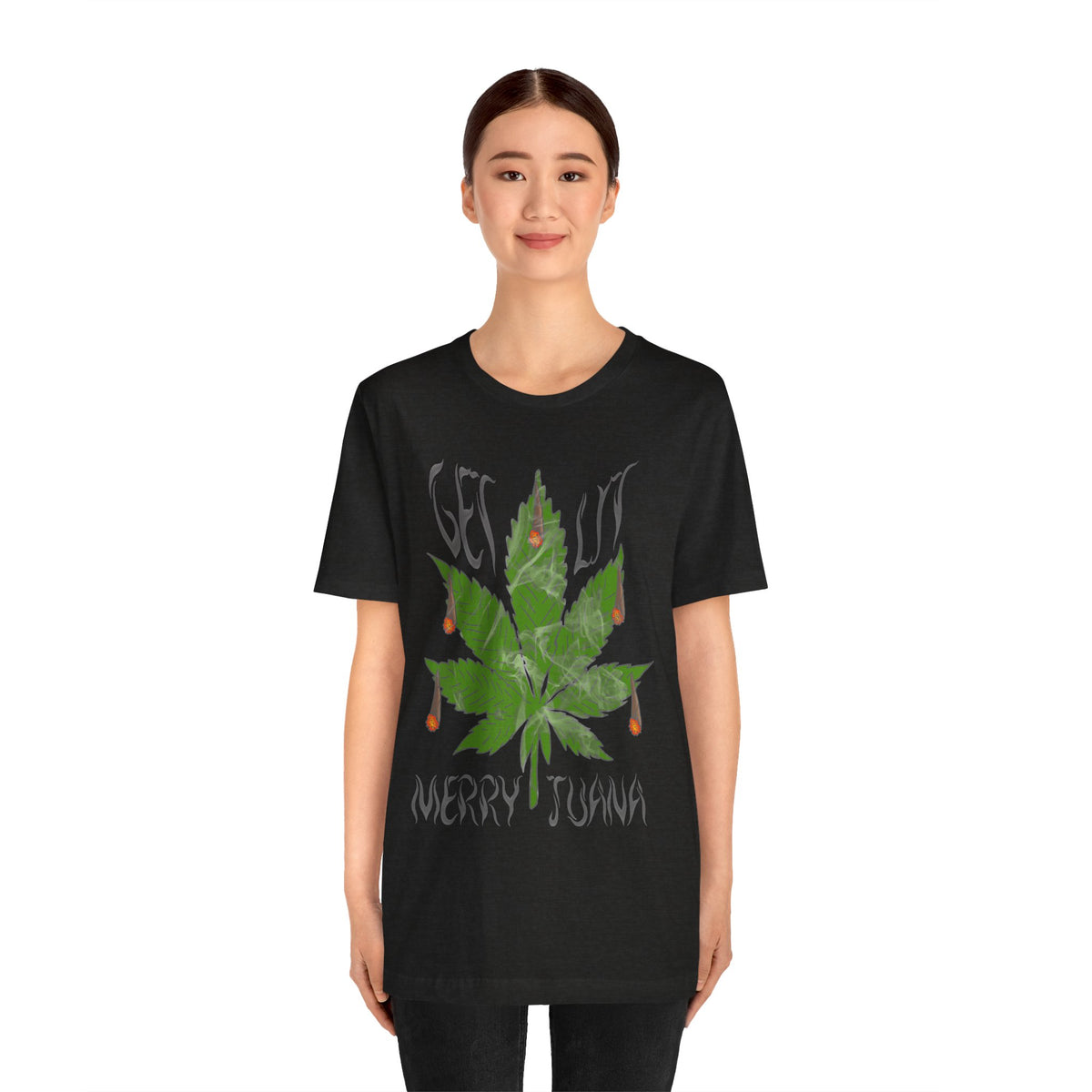 Merry Tijuana Cannabis Leaf Tee — 'Get Lit' Holiday Marijuana T-Shirt
