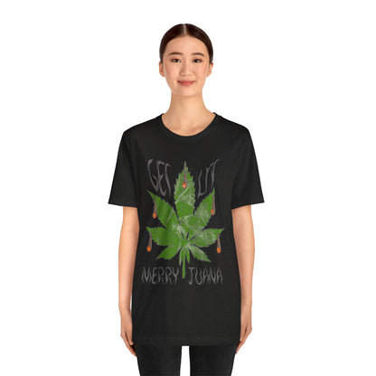 Merry Tijuana Cannabis Leaf Tee — 'Get Lit' Holiday Marijuana T-Shirt