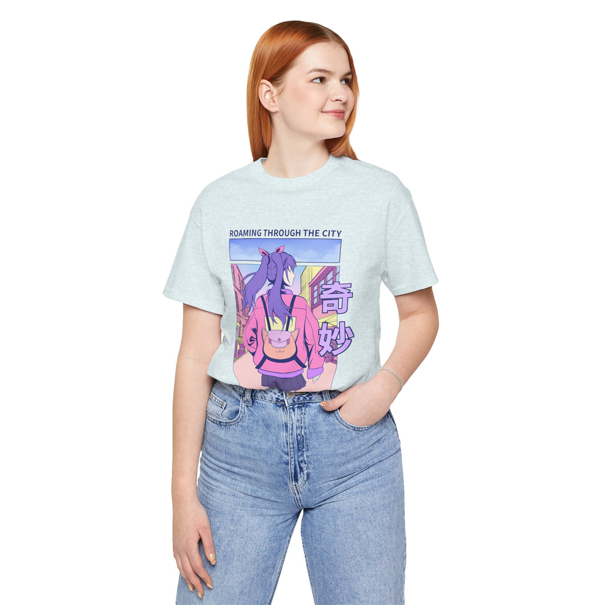 Roaming Through The City Anime Girl Tee — Vaporwave Cityscape Shirt