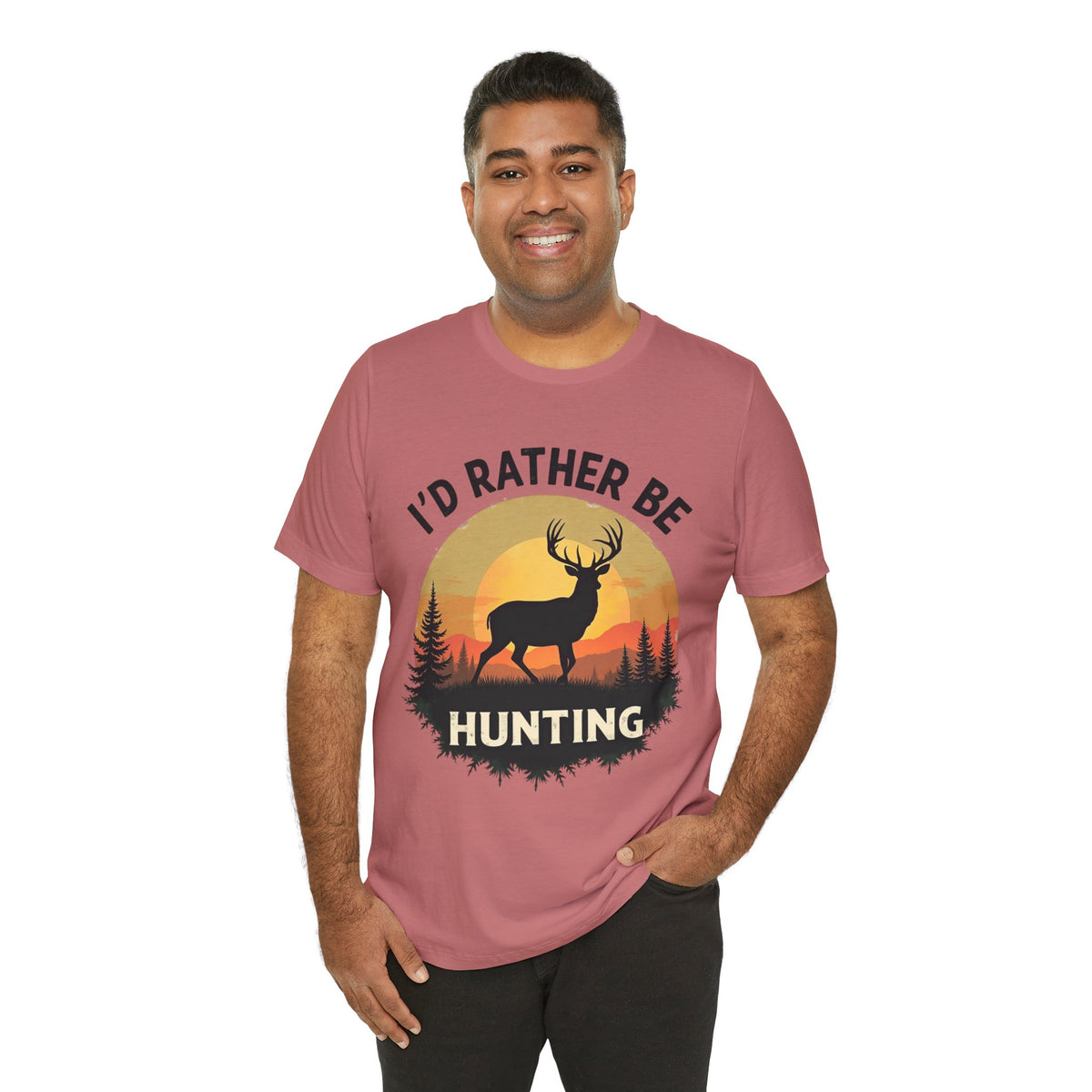 I'd Rather Be Hunting T‑Shirt — Deer Sunset Outdoor Hunting Tee