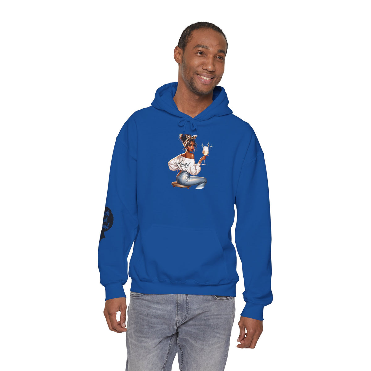 Cozy Chick Hoodie — Fashionable Woman Relaxing with Coffee Graphic Hooded Sweatshirt