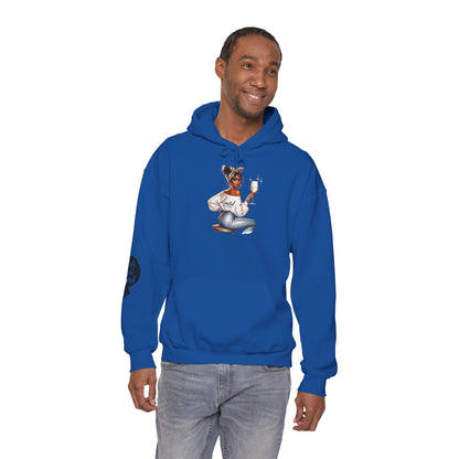 Cozy Chick Hoodie — Fashionable Woman Relaxing with Coffee Graphic Hooded Sweatshirt
