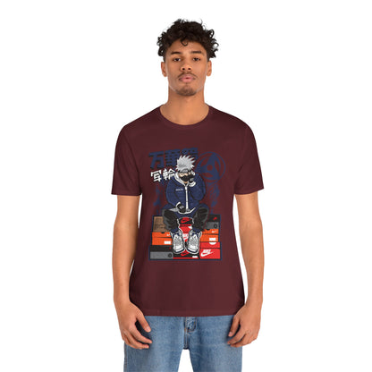 Anime Sneakerhead Tee — Sitting Character on Shoe Boxes with Japanese Text