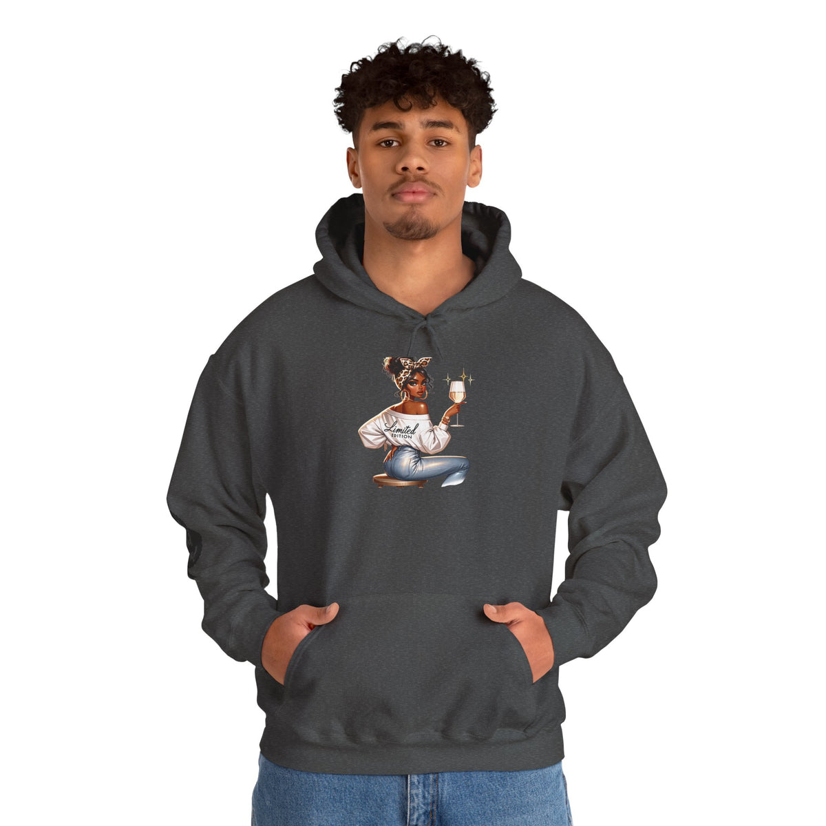 Cozy Chick Hoodie — Fashionable Woman Relaxing with Coffee Graphic Hooded Sweatshirt