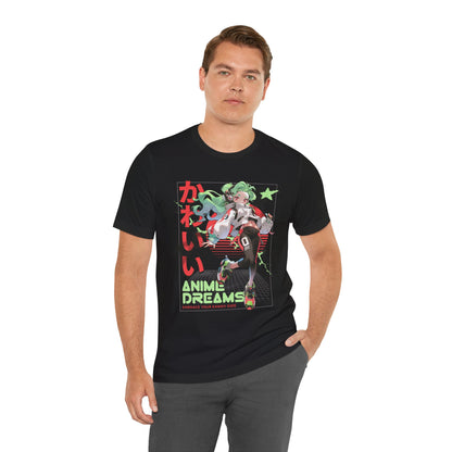 Anime Dreams Kawaii Tee — Neon Retro Anime Girl Graphic T-Shirt