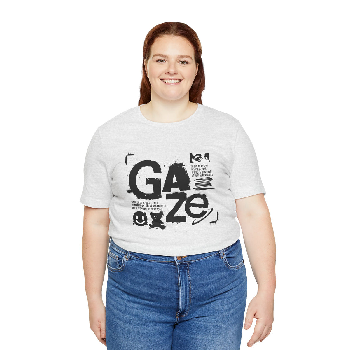 Gaze Typography Graphic Tee — Abstract Monochrome Text Art T-Shirt