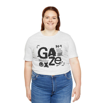 Gaze Typography Graphic Tee — Abstract Monochrome Text Art T-Shirt