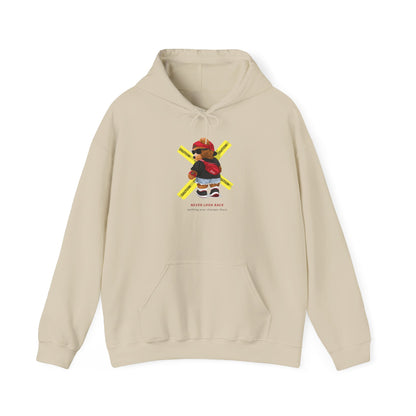 Hockey Bear Graphic Hoodie — 'Never Give Up' Cozy Skate Sweatshirt