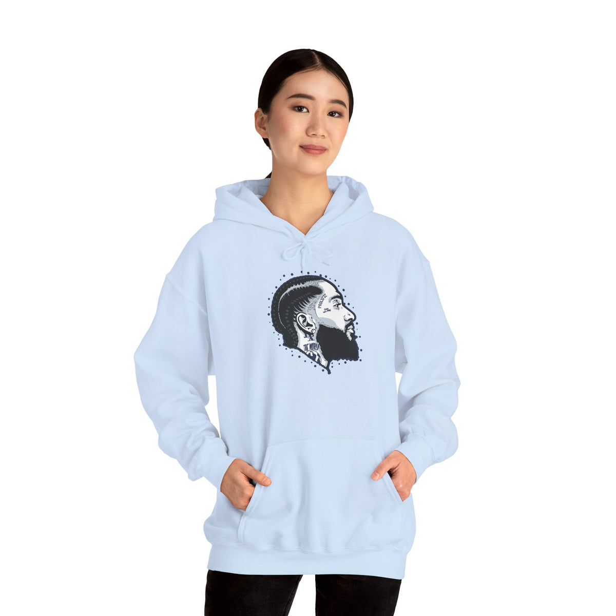 Portrait Graphic NIPSEY – Side Profile Ink Illustration Hooded