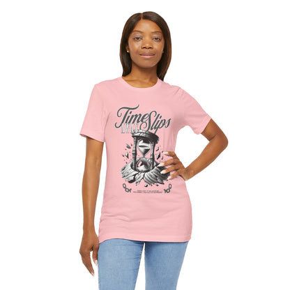 Time Slips Hourglass T‑Shirt — Vintage Black & White Graphic Tee