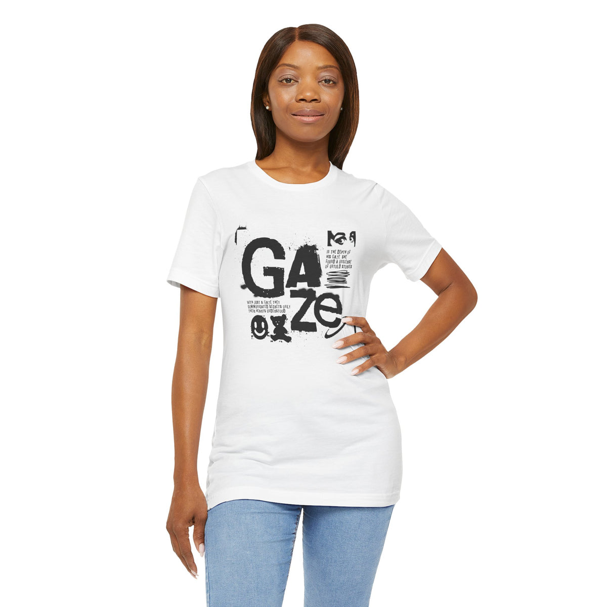 Gaze Typography Graphic Tee — Abstract Monochrome Text Art T-Shirt