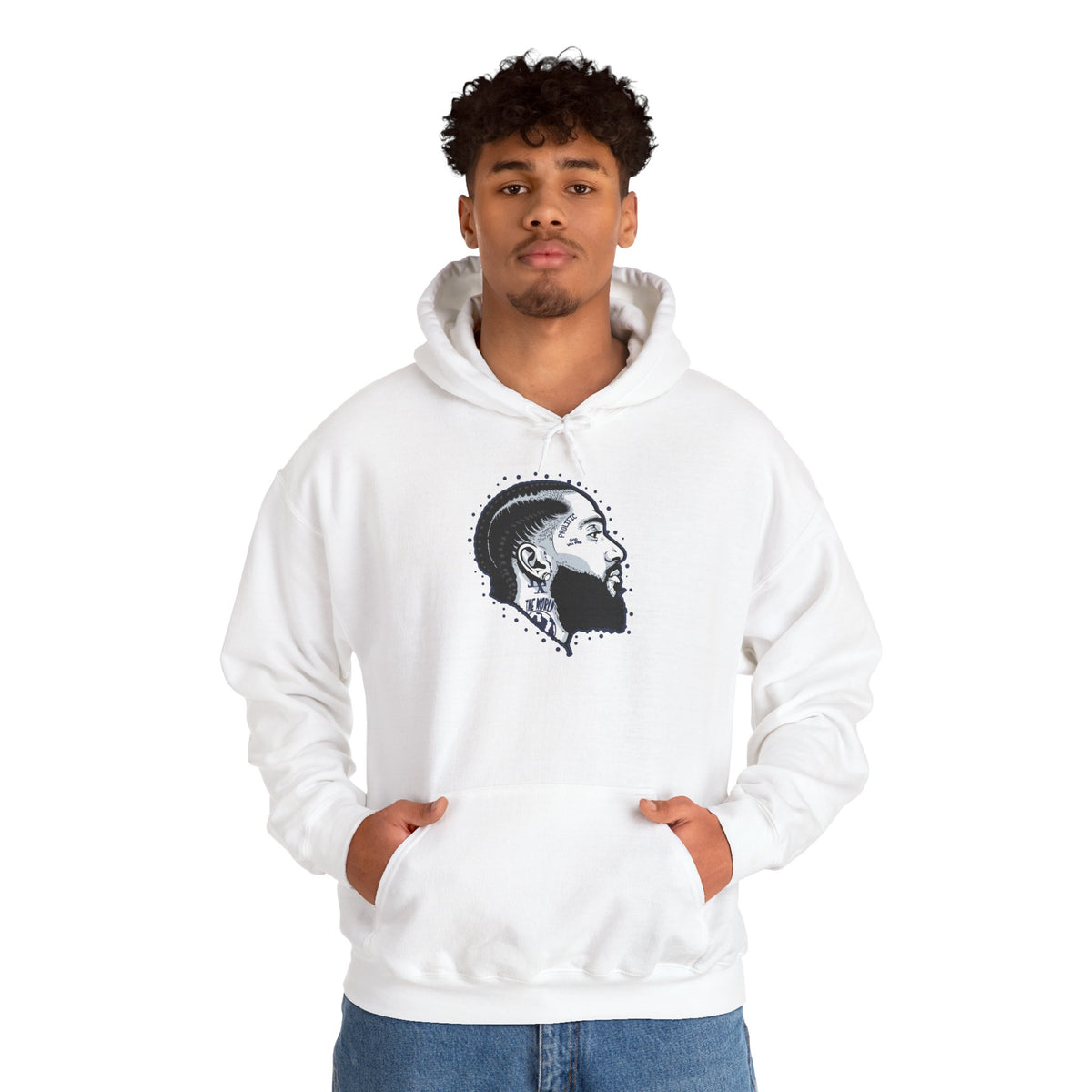 Portrait Graphic NIPSEY – Side Profile Ink Illustration Hooded