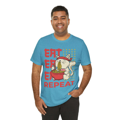 Ramen Cat Tee — "Eat Sleep Repeat" Cute Noodle Lover T-Shirt
