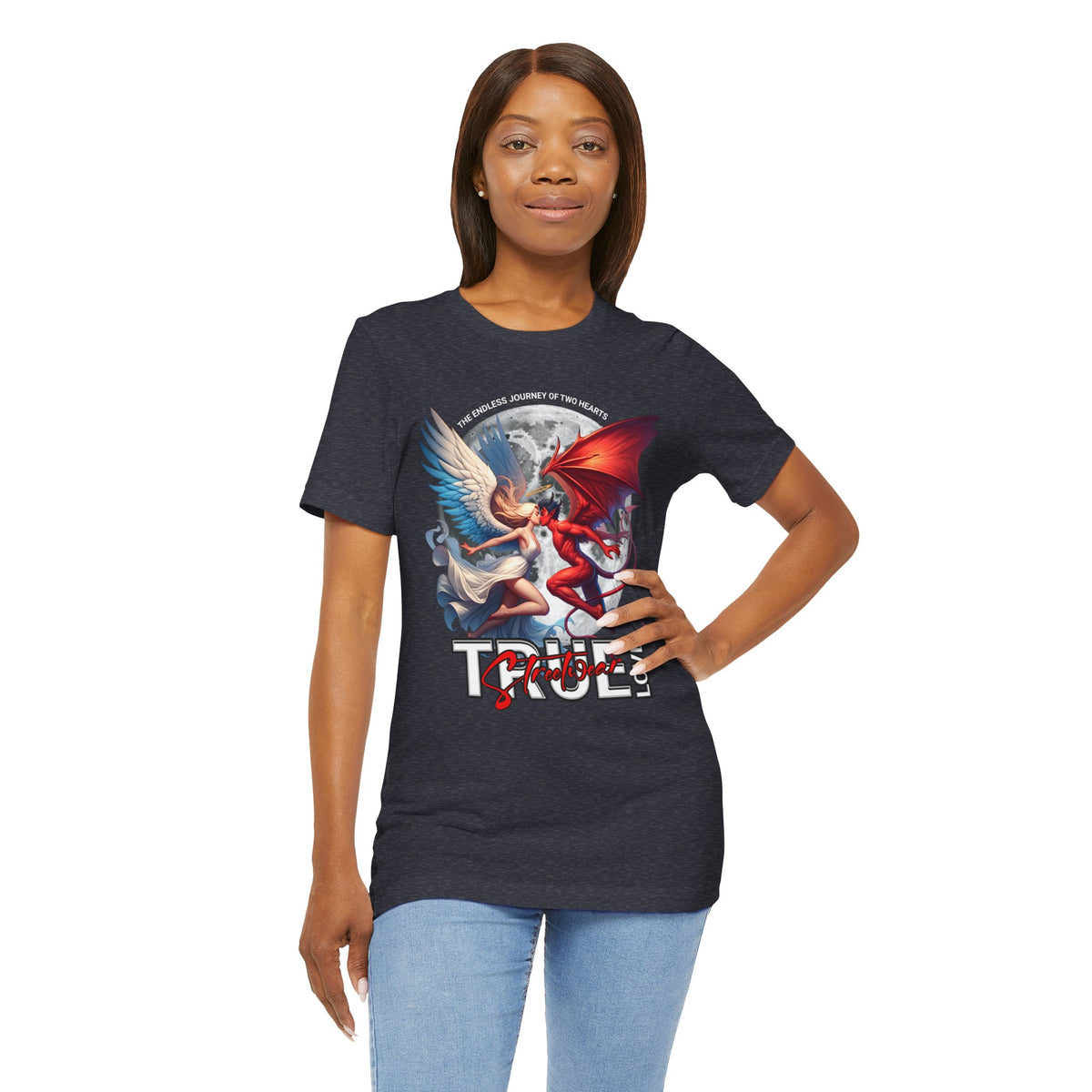 True Love Tee — Angel & Devil Heart Graphic T-Shirt