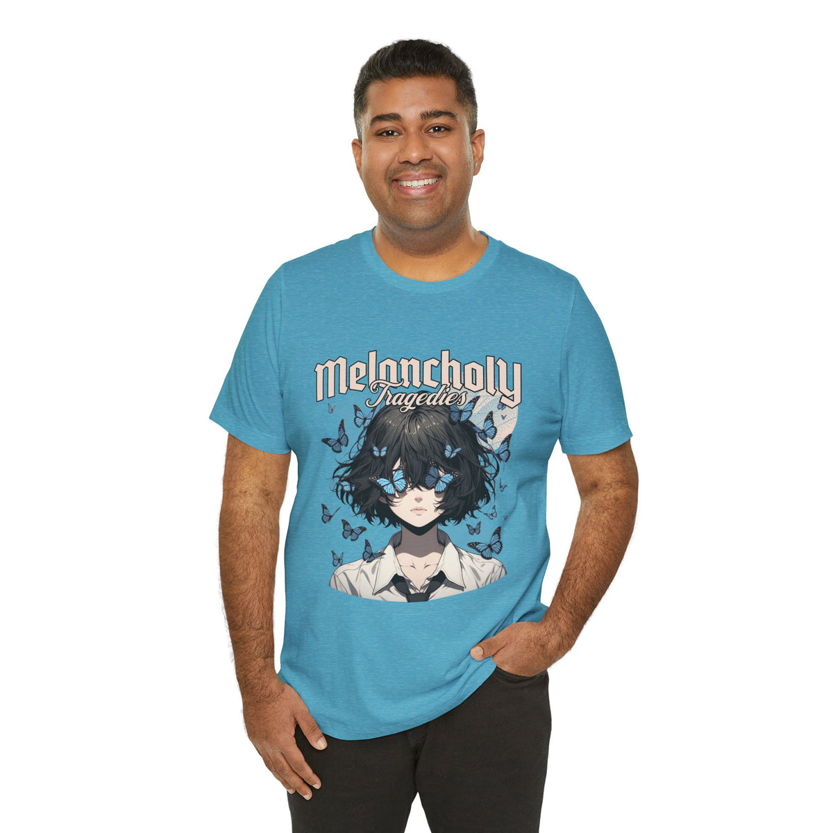 Melancholy Tragedia Anime Tee — Blue Butterflies Graphic T-Shirt