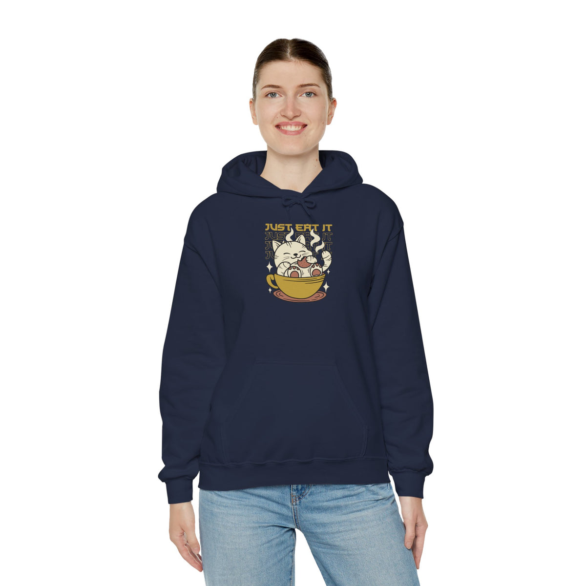 Cat Latte Hoodie - "Just Eat It" Cute Cat in Cup Sweatshirt