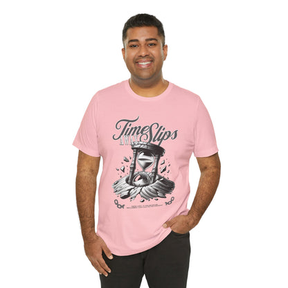 Time Slips Hourglass T‑Shirt — Vintage Black & White Graphic Tee