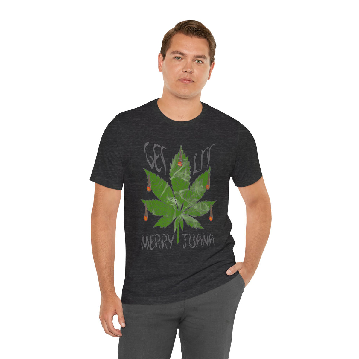 Merry Tijuana Cannabis Leaf Tee — 'Get Lit' Holiday Marijuana T-Shirt