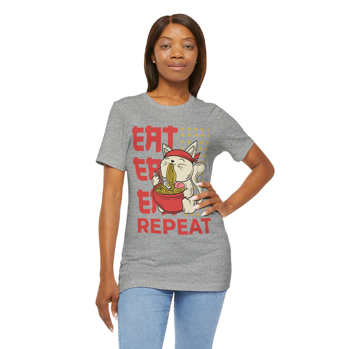 Ramen Cat Tee — "Eat Sleep Repeat" Cute Noodle Lover T-Shirt