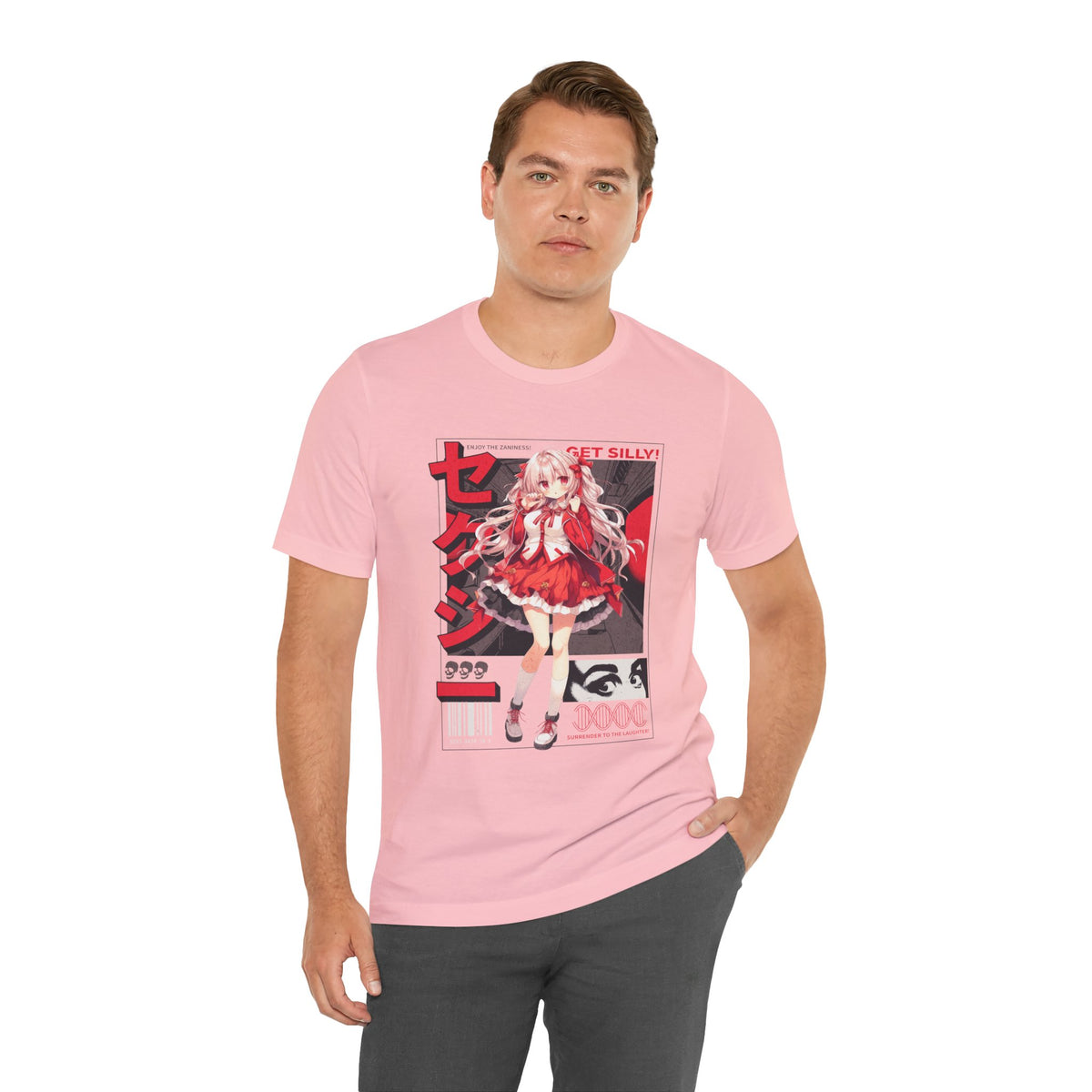 Anime Girl Graphic Tee — "Get Silly!" Red Harajuku Style T-Shirt