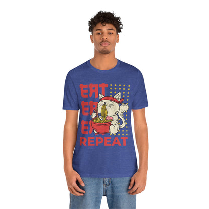 Ramen Cat Tee — "Eat Sleep Repeat" Cute Noodle Lover T-Shirt
