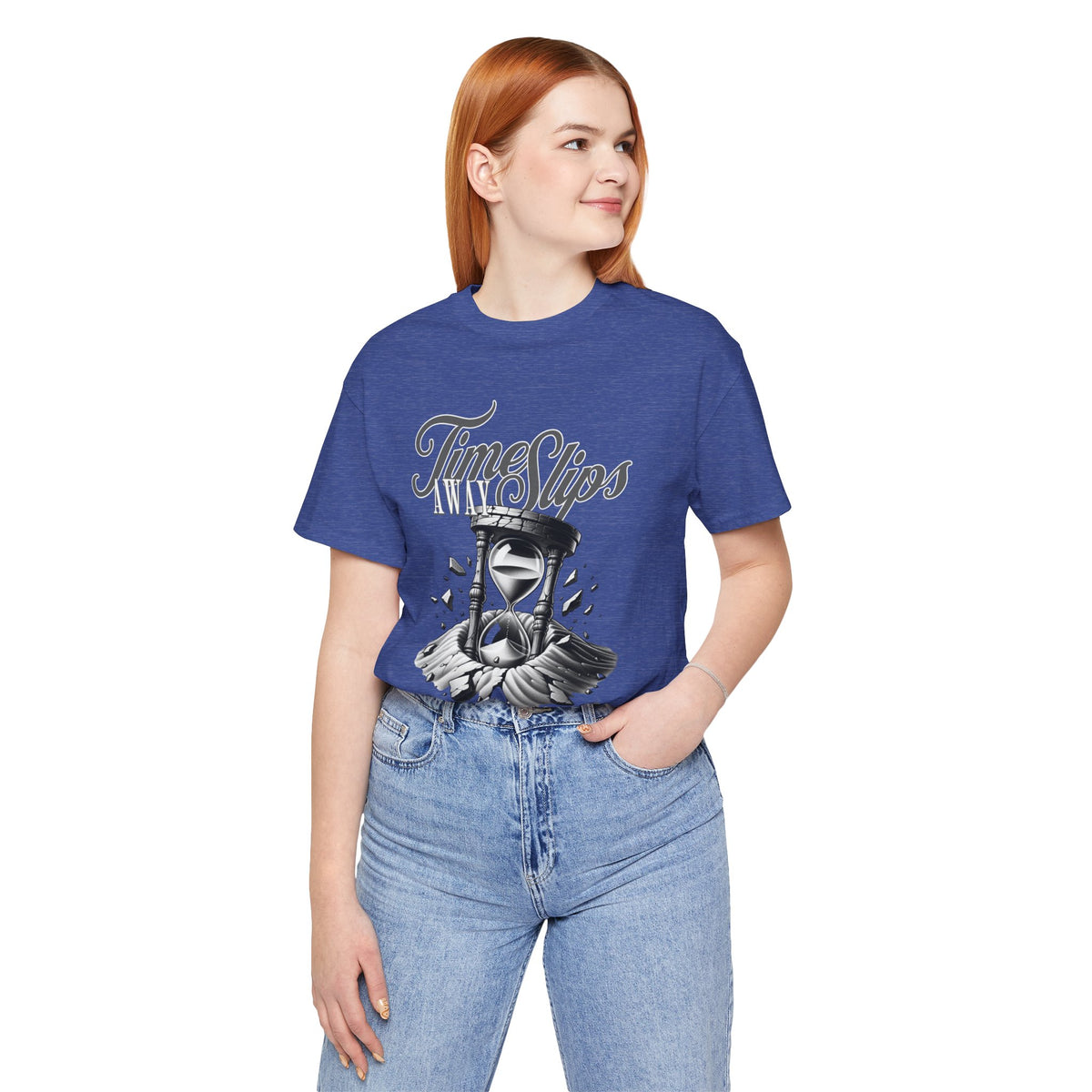 Time Slips Hourglass T‑Shirt — Vintage Black & White Graphic Tee
