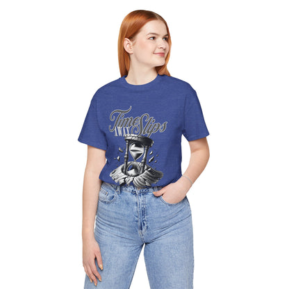 Time Slips Hourglass T‑Shirt — Vintage Black & White Graphic Tee