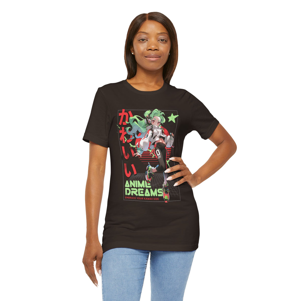 Anime Dreams Kawaii Tee — Neon Retro Anime Girl Graphic T-Shirt