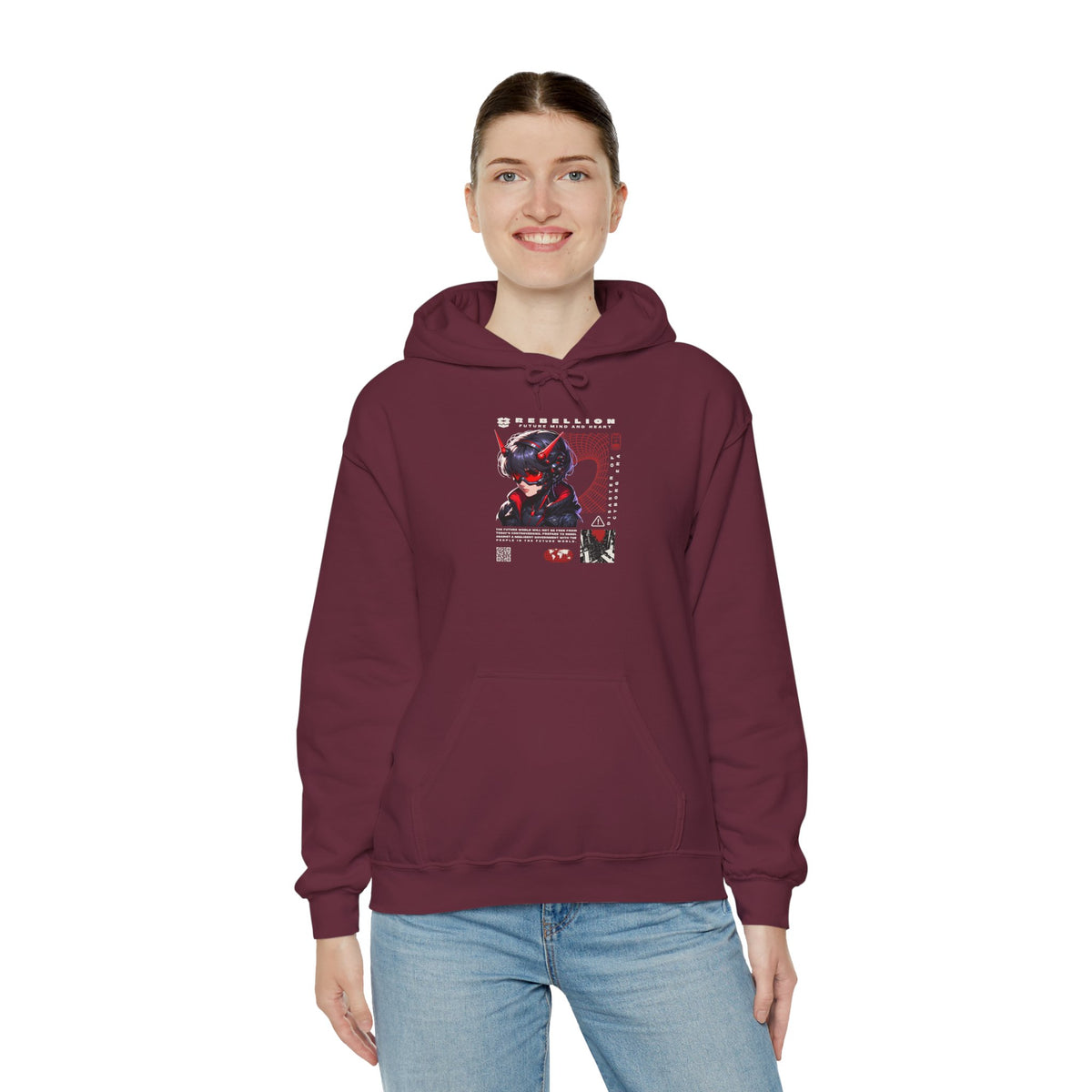 Cyber Samurai Hoodie — Futuristic Red Oni Graphic Pullover