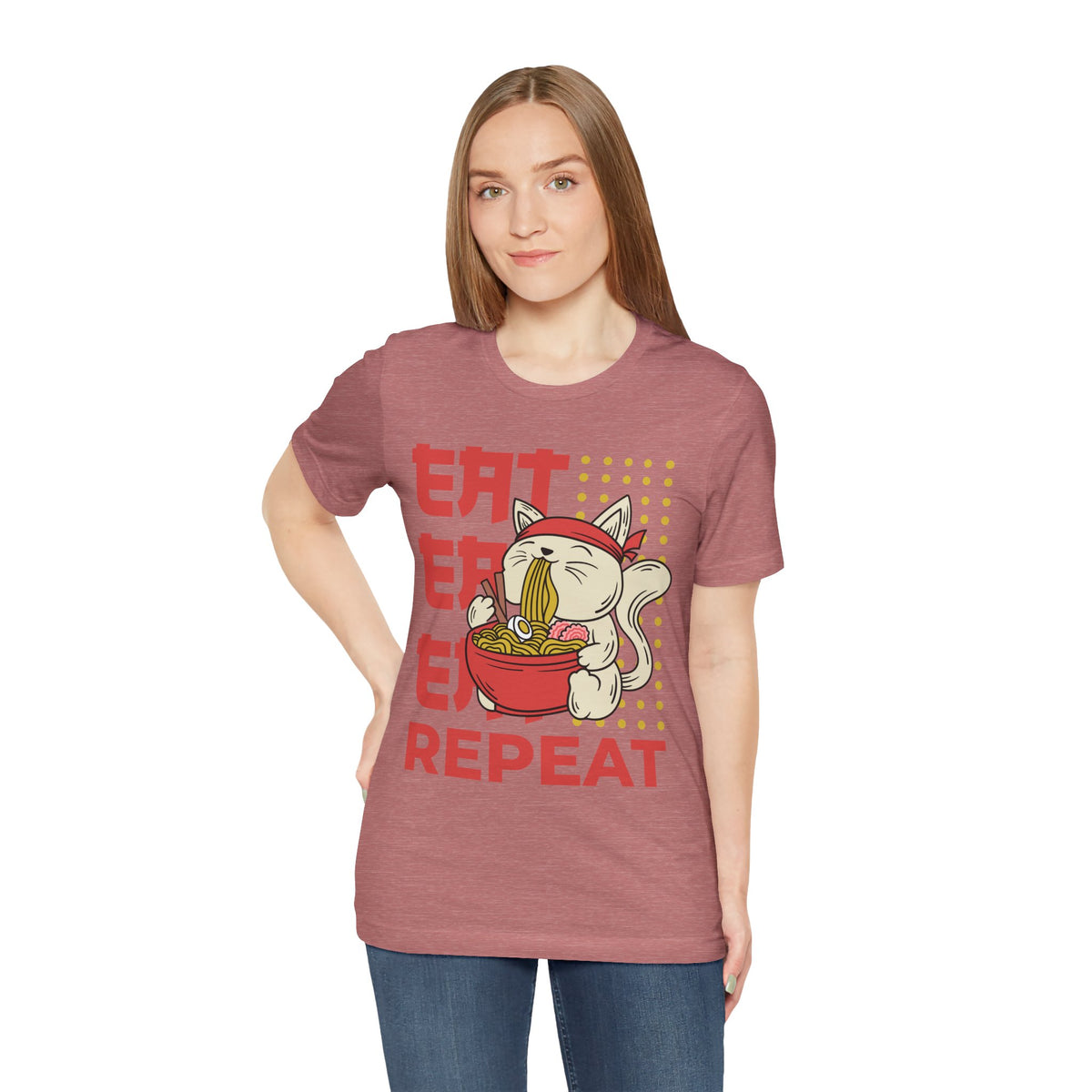 Ramen Cat Tee — "Eat Sleep Repeat" Cute Noodle Lover T-Shirt