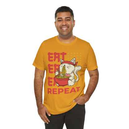Ramen Cat Tee — "Eat Sleep Repeat" Cute Noodle Lover T-Shirt