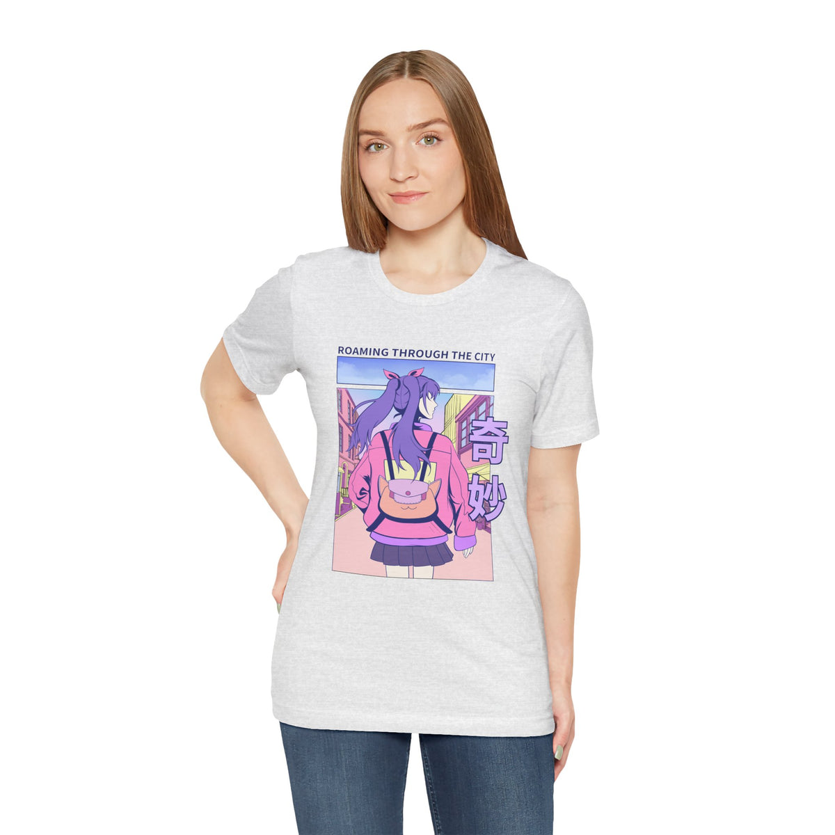 Roaming Through The City Anime Girl Tee — Vaporwave Cityscape Shirt