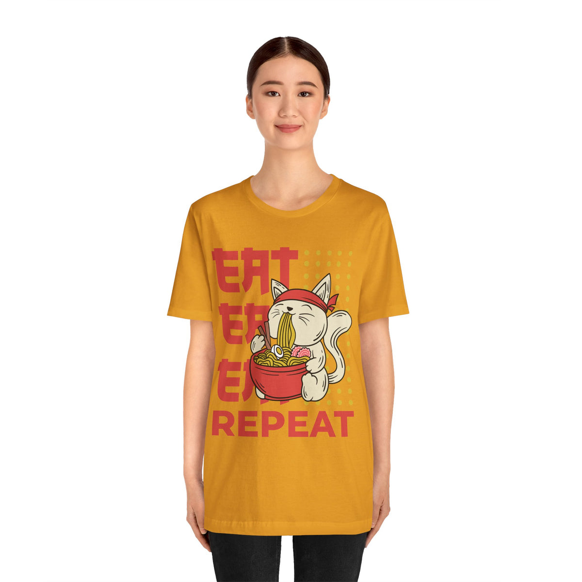 Ramen Cat Tee — "Eat Sleep Repeat" Cute Noodle Lover T-Shirt