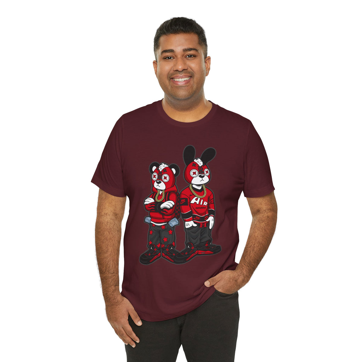 Streetwear Cartoon Bear & Bunny Tee — Hip Hop Graphic T-Shirt