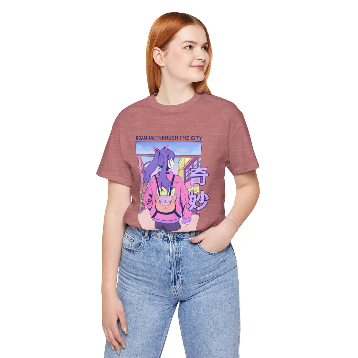 Roaming Through The City Anime Girl Tee — Vaporwave Cityscape Shirt