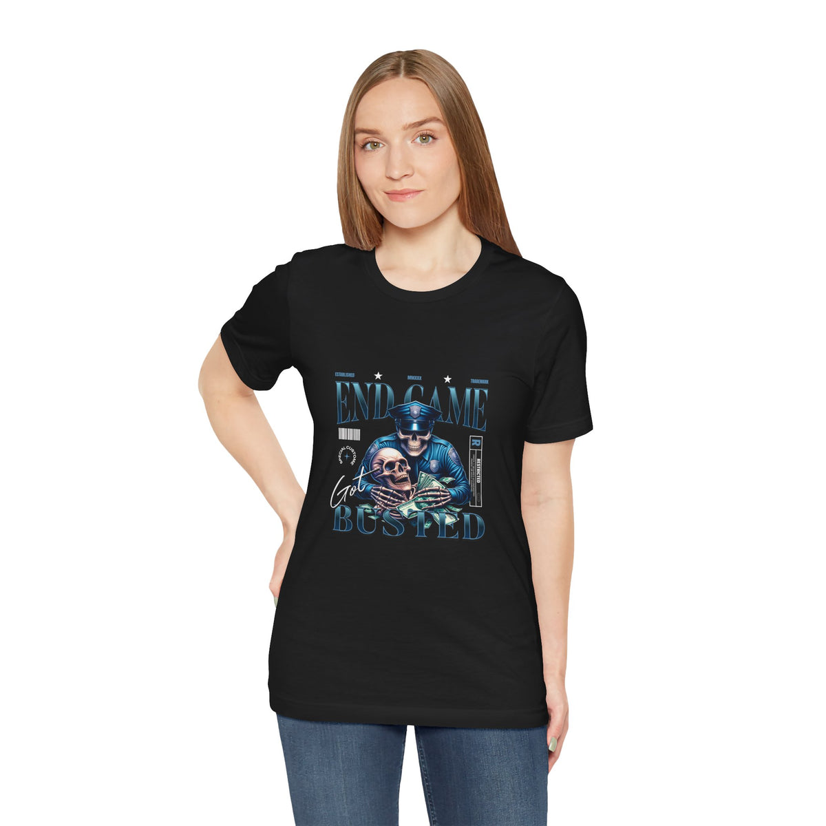Endgame Got Busted Tee — Police Skull Graphic T-Shirt