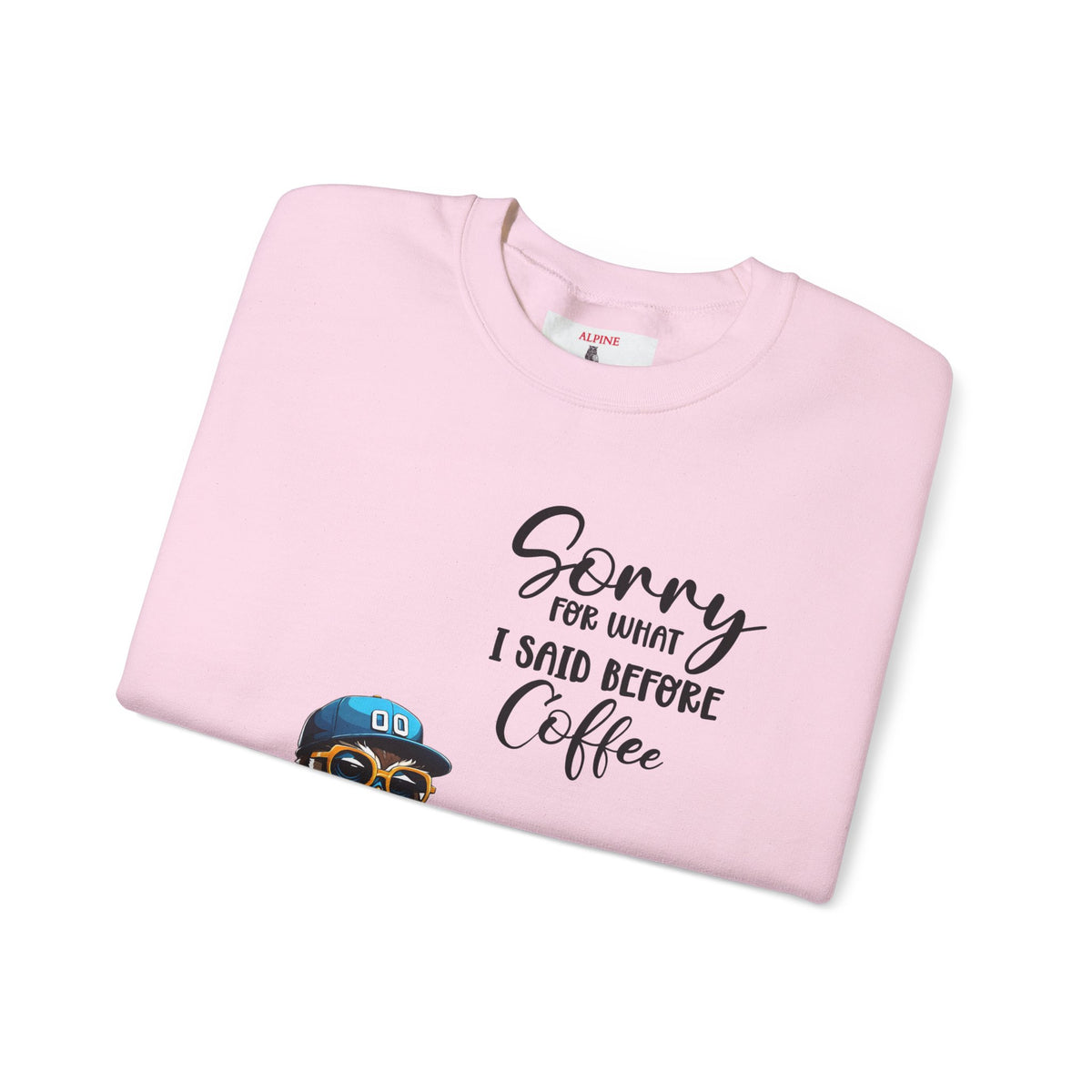 Funny Coffee Owl Crewneck Sweatshirt — "Sorry for What I Said Before Coffee" / Sarcasm Back Print