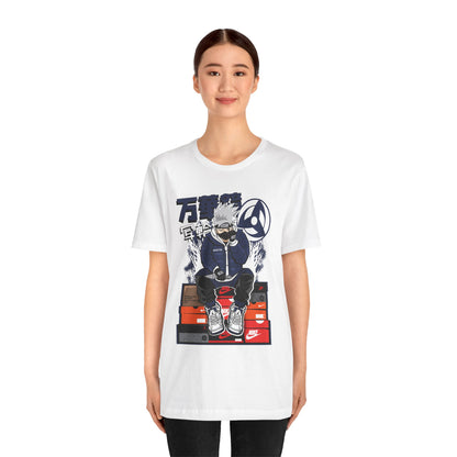 Anime Sneakerhead Tee — Sitting Character on Shoe Boxes with Japanese Text