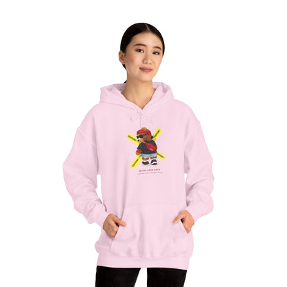Hockey Bear Graphic Hoodie — 'Never Give Up' Cozy Skate Sweatshirt