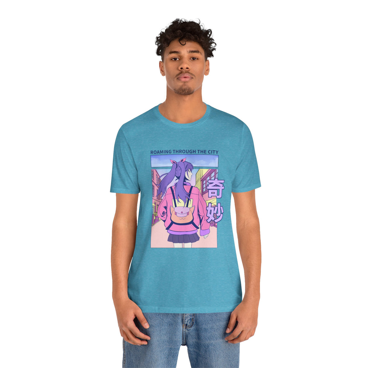 Roaming Through The City Anime Girl Tee — Vaporwave Cityscape Shirt