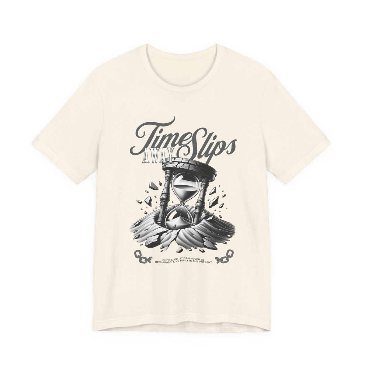 Time Slips Hourglass T‑Shirt — Vintage Black & White Graphic Tee
