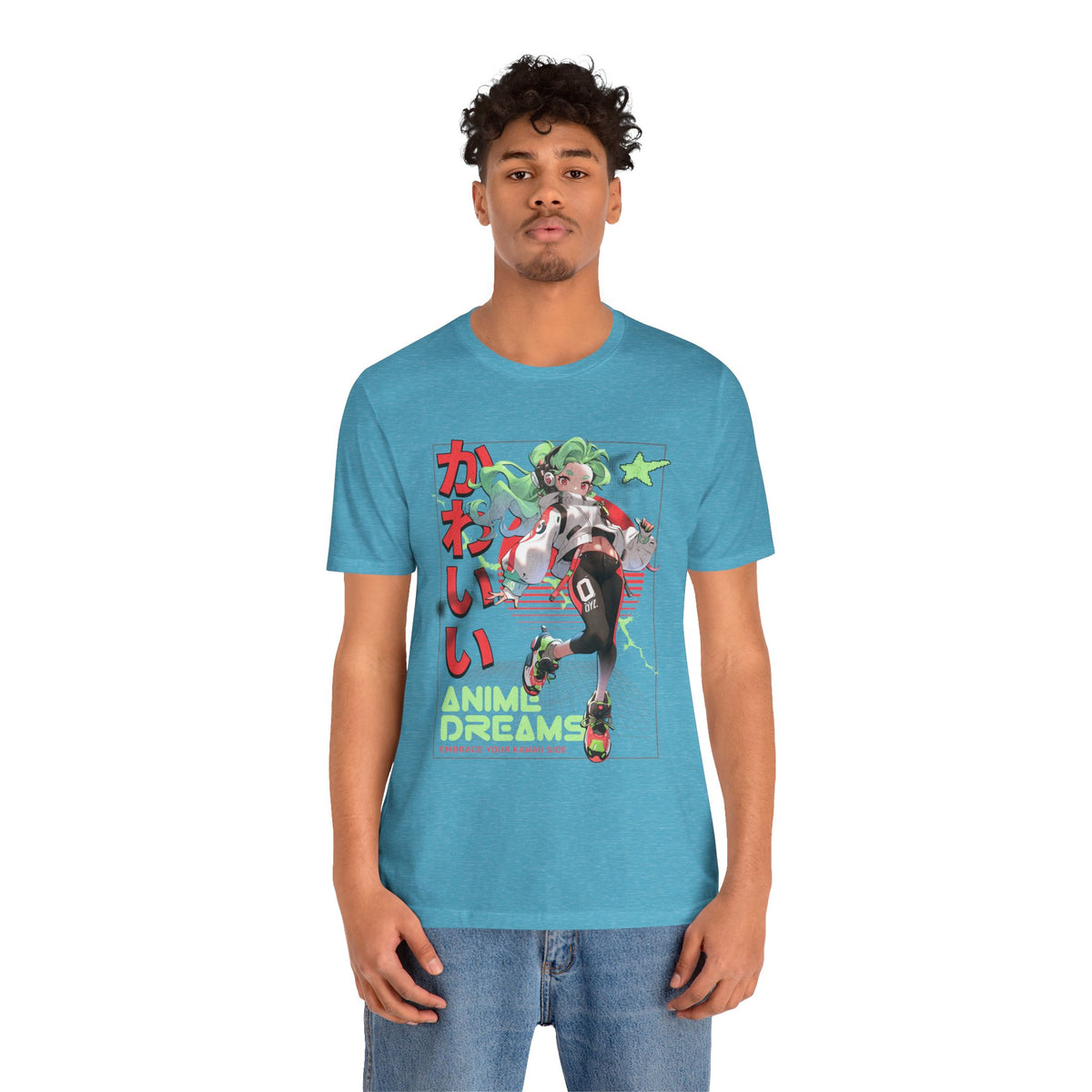 Anime Dreams Kawaii Tee — Neon Retro Anime Girl Graphic T-Shirt