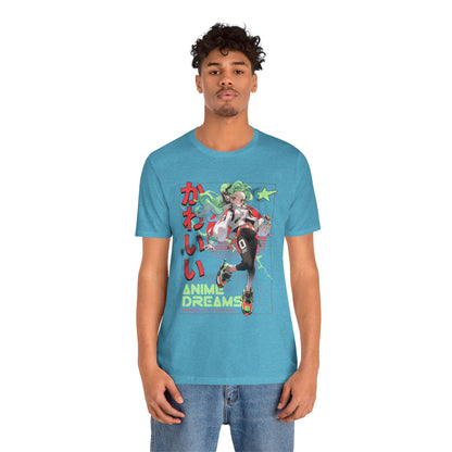 Anime Dreams Kawaii Tee — Neon Retro Anime Girl Graphic T-Shirt