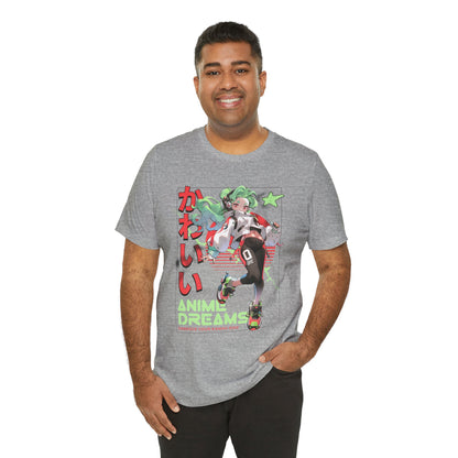 Anime Dreams Kawaii Tee — Neon Retro Anime Girl Graphic T-Shirt